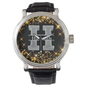 Gepersonaliseerde H Initiaal Silver Monogram Jouw  Horloge