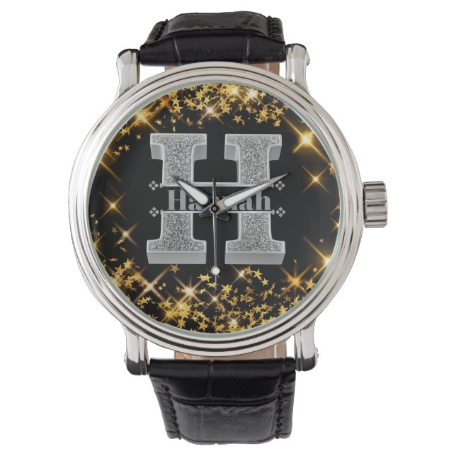 Gepersonaliseerde H Initiaal Silver Monogram Jouw  Horloge (Voorkant)