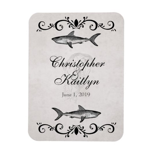Gepersonaliseerde haai en kwal bruiloft magneet (Verticaal)