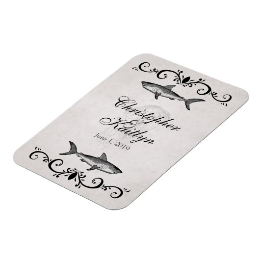 Gepersonaliseerde haai en kwal bruiloft magneet (Linkerzijde)
