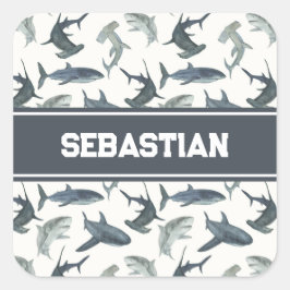 Gepersonaliseerde haai Sticker | Waterverf haaien