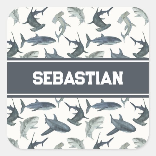 Gepersonaliseerde haai Sticker | Waterverf haaien (Voorkant)