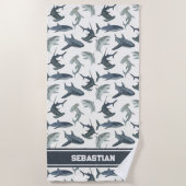 Gepersonaliseerde haai strand handdoek | Waterverf (Voorkant)