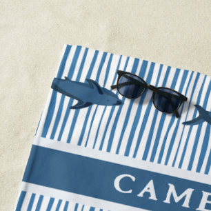 Gepersonaliseerde haai White Blue Striped Kinder Strandlaken