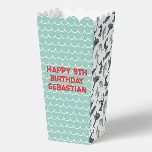 Gepersonaliseerde haaienvoorkeur Treat Box Bedankdoosjes (Voorkant)