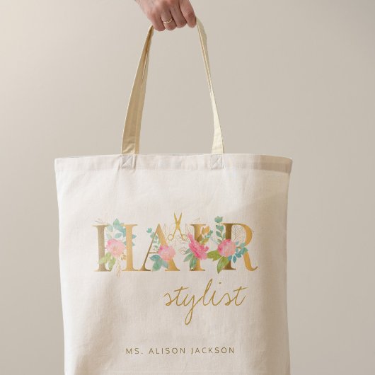 Gepersonaliseerde haarstyliste kapsalon naam logo tote bag