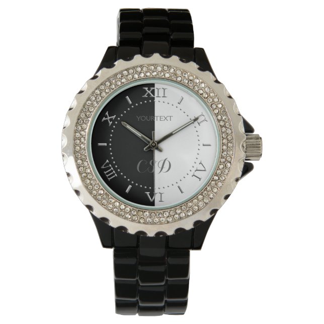 Gepersonaliseerde half zwart & half wit strepen wi horloge (Voorkant)