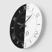 Gepersonaliseerde Half Zwart Witte Stripes Wijzerp Grote Klok (Hoek)