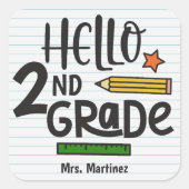 Gepersonaliseerde Hallo 2e graad Vierkante Sticker (Voorkant)
