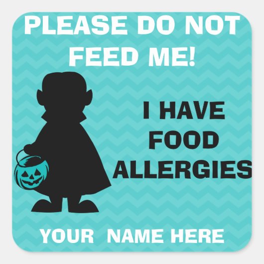Gepersonaliseerde Halloween Allergie Alert Vampier Vierkante Sticker (Voorkant)