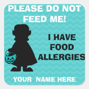 Gepersonaliseerde Halloween Allergie Alert Vampier Vierkante Sticker