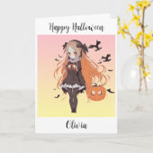 Gepersonaliseerde Halloween Anime Meisje Kaart (Gele Bloem)