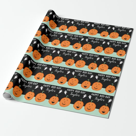 Gepersonaliseerde Halloween Birthday Cadeaupapier (Uitgerold)