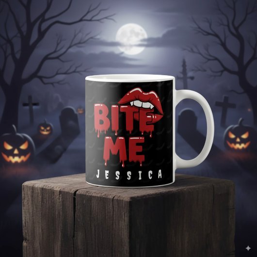 Gepersonaliseerde Halloween Bite Me Vampire Lips Magische Mok