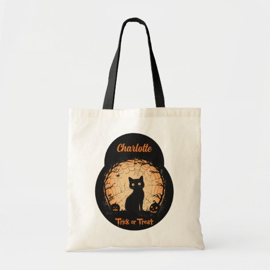 Gepersonaliseerde Halloween Black Cat Trick-or-Tre Tote Bag (Voorkant)