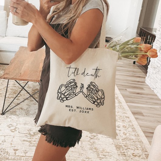 Gepersonaliseerde Halloween bruiloft tot de dood C Tote Bag