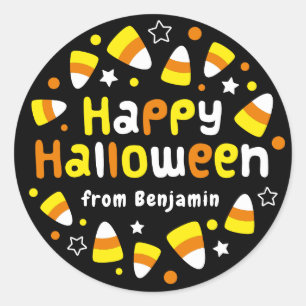 Gepersonaliseerde Halloween Candy Corn Round Stick Ronde Sticker