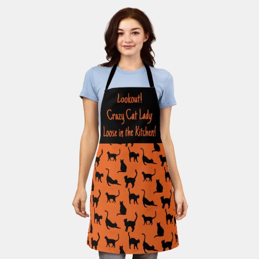 Gepersonaliseerde Halloween Crazy Cat Lady in de k Schort (Gedragen)