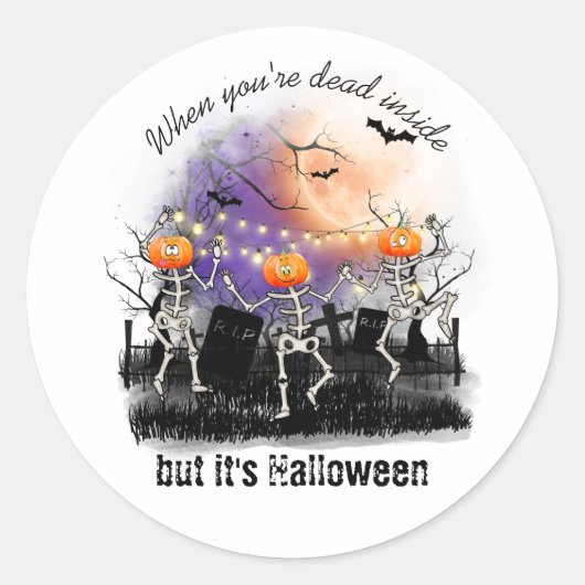 Gepersonaliseerde Halloween Dance Skelet Schattige Ronde Sticker (Voorkant)