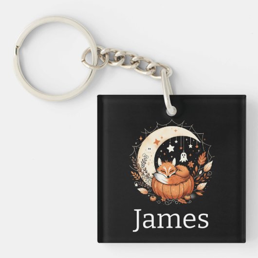 Gepersonaliseerde Halloween Fox en Ghost Sleutelhanger (voorkant)