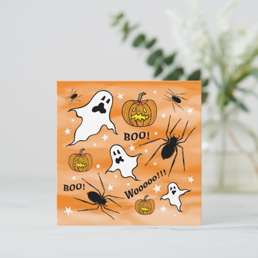 Gepersonaliseerde Halloween Geesten, Pompoenen en  Kaart (Staand voorkant)