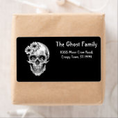 Gepersonaliseerde Halloween Geesten Schedel Bloeme Etiket (Insitu)
