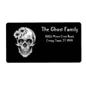 Gepersonaliseerde Halloween Geesten Schedel Bloeme Etiket (Voorkant)