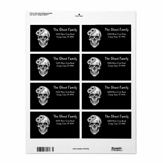 Gepersonaliseerde Halloween Geesten Schedel Bloeme Etiket (Full Sheet)