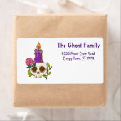 Gepersonaliseerde Halloween Geesten Schedel Bloeme Etiket (Insitu)
