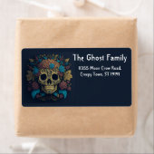 Gepersonaliseerde Halloween Geesten Schedel Bloeme Etiket (Insitu)