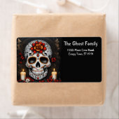 Gepersonaliseerde Halloween Geesten Schedel Bloeme Etiket (Insitu)
