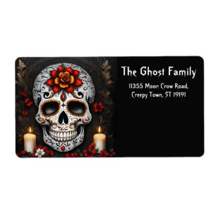 Gepersonaliseerde Halloween Geesten Schedel Bloeme Etiket