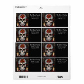 Gepersonaliseerde Halloween Geesten Schedel Bloeme Etiket (Full Sheet)