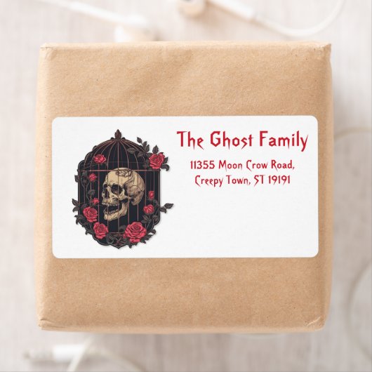 Gepersonaliseerde Halloween Geesten Schedel Bloeme Etiket (Insitu)