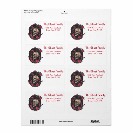 Gepersonaliseerde Halloween Geesten Schedel Bloeme Etiket (Full Sheet)