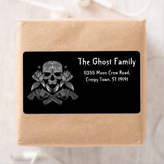 Gepersonaliseerde Halloween Geesten Schedel Bloeme Etiket (Insitu)