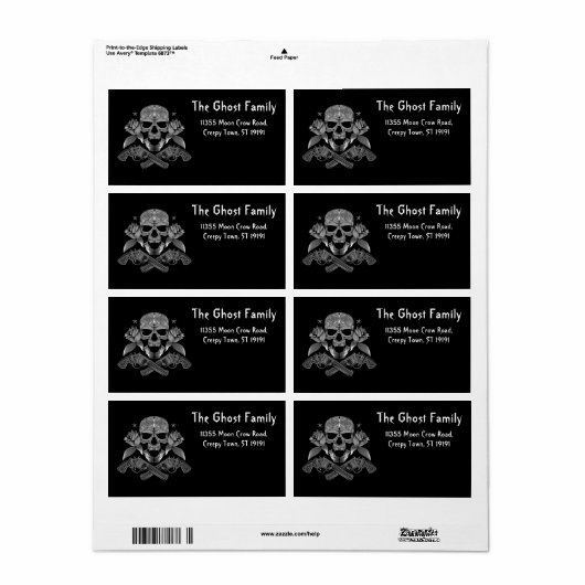 Gepersonaliseerde Halloween Geesten Schedel Bloeme Etiket (Full Sheet)