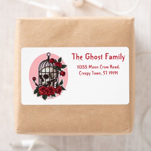 Gepersonaliseerde Halloween Geesten Schedel Bloeme Etiket (Insitu)