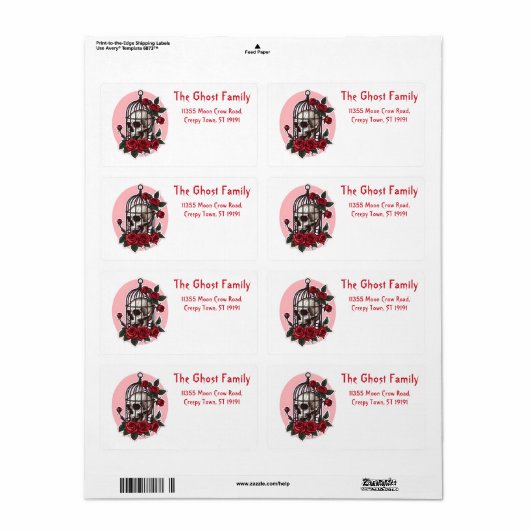 Gepersonaliseerde Halloween Geesten Schedel Bloeme Etiket (Full Sheet)