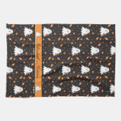 Gepersonaliseerde Halloween Ghost Pattern Zwart Theedoek (Horizontaal)