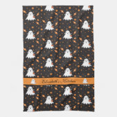 Gepersonaliseerde Halloween Ghost Pattern Zwart Theedoek (Verticaal)