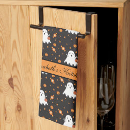 Gepersonaliseerde Halloween Ghost Pattern Zwart Theedoek