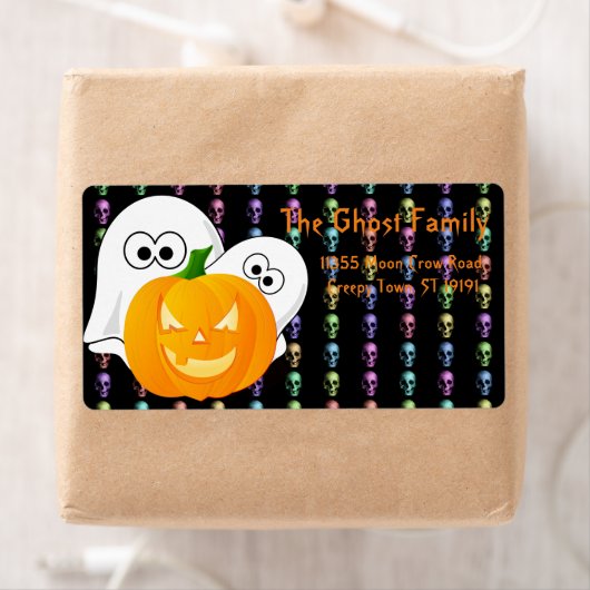 Gepersonaliseerde Halloween Ghosts Pumpkin Etiket (Insitu)