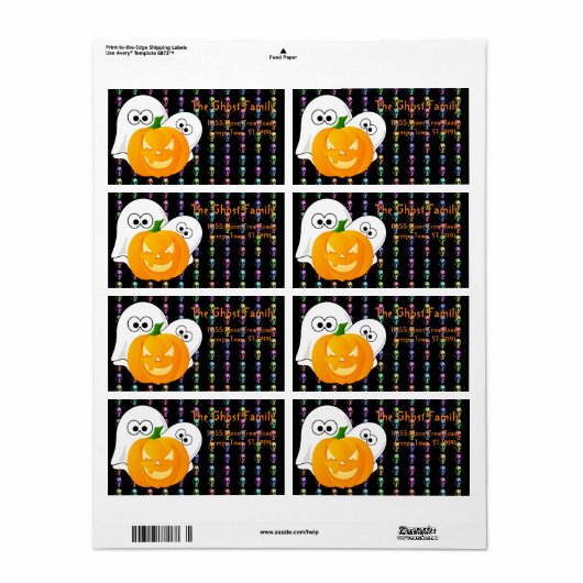 Gepersonaliseerde Halloween Ghosts Pumpkin Etiket (Full Sheet)