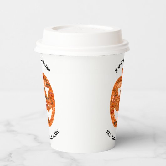 Gepersonaliseerde Halloween Jack-o'-Lantern Word C Papieren Bekers (Links)