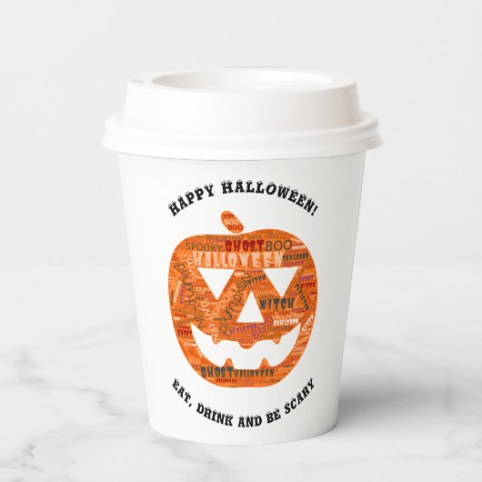 Gepersonaliseerde Halloween Jack-o'-Lantern Word C Papieren Bekers (Achterkant)