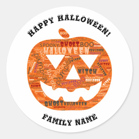 Gepersonaliseerde Halloween Jack-o'-Lantern Word C Ronde Sticker (Voorkant)