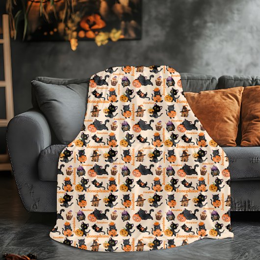 Gepersonaliseerde Halloween Kattendeken – Schattig Fleece Deken