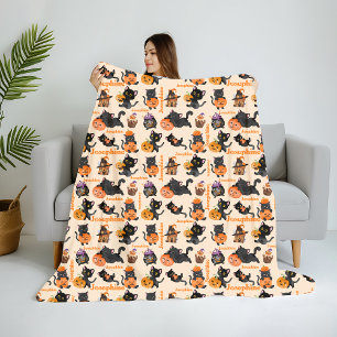 Gepersonaliseerde Halloween Kattendeken – Schattig Sherpa Deken