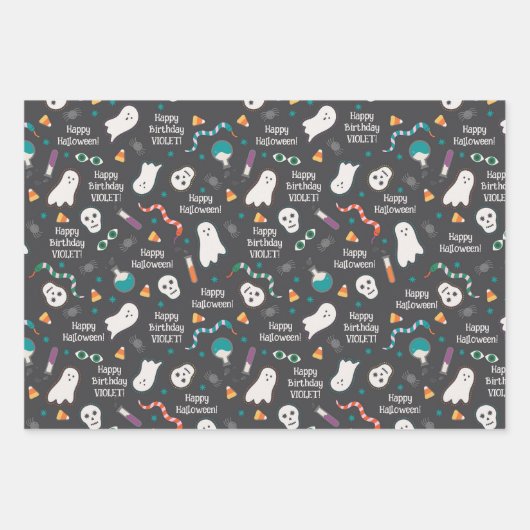 Gepersonaliseerde Halloween Kinder Inpakpapier Vel (Voorkant)
